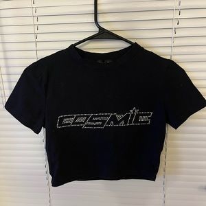 Black cropped tee shirt with crystals